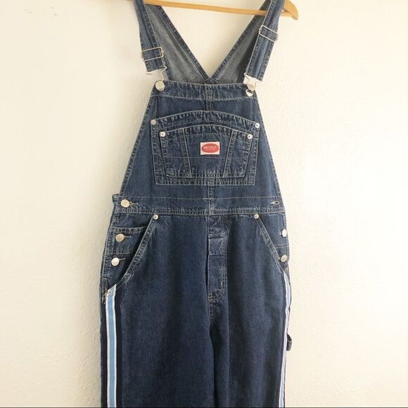 Revolt  classic denim bin overalls blue strip lines on side size M - Picture 2 of 11